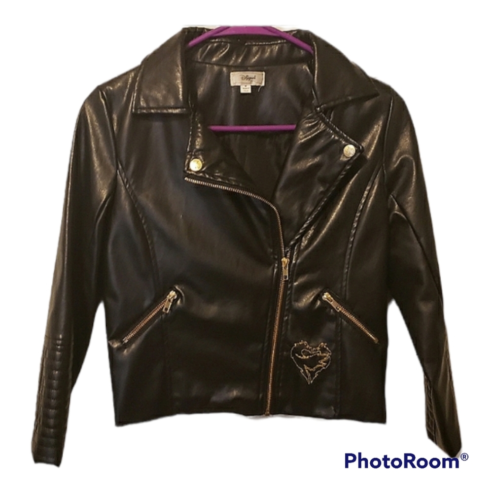 Disney Black Faux Leather Biker Jacket - Size: Medium
